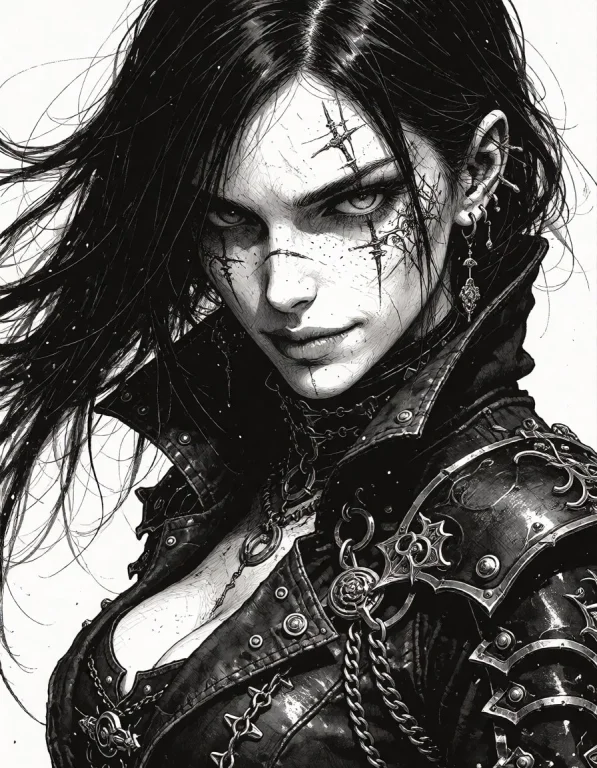 A Fierce Female Gothic Assassin Portrayed In A Dramatic Thre...