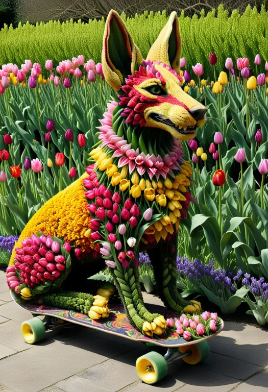 Tulip Petals, Anubis Dog Formed Entirely From Densely Layere...