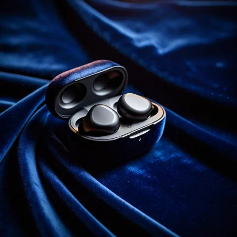 Loratechvelvetluxuryv10.80, Techvelvet, A Wireless Earbuds C... — SDXL AI Prompt: , techvelvet, a wireless earbuds case on deep navy velvet fabric with soft folds...