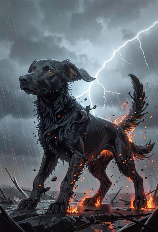 A Hound Made Of Shifting Shadow And Ember, Fantasy Illustrat...
