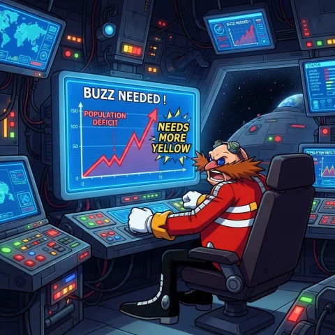 Dr Eggman In Sonic X Style Annoyed In The Death Egg Looking... — Stable Diffusion AI Prompt: Dr Eggman (in sonic X style) annoyed in the death egg looking at a screen saying...