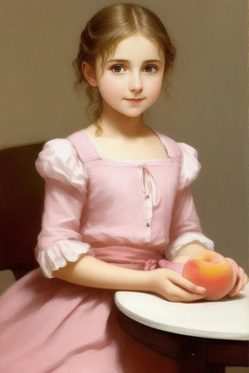 Picture, A Girl In A Pink Shirt Sitting At A Table, Holding...