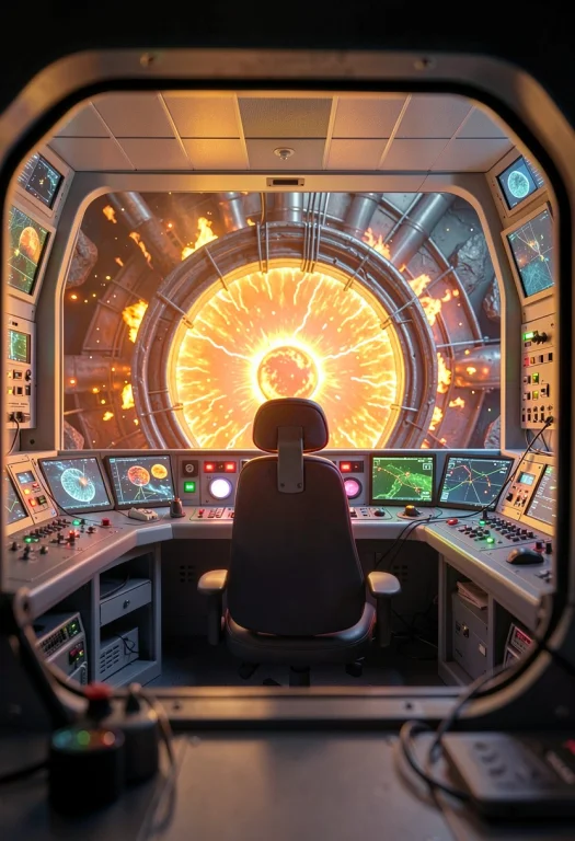 A Control Room Overlooking A Fusion Reactor Core, Pixar Styl...