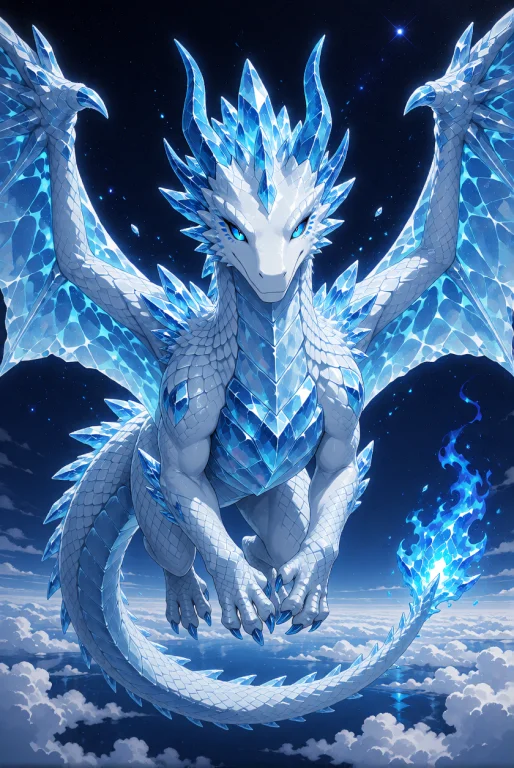 A Majestic Ice Dragon, A Powerful Fantasy Creature With Smoo...