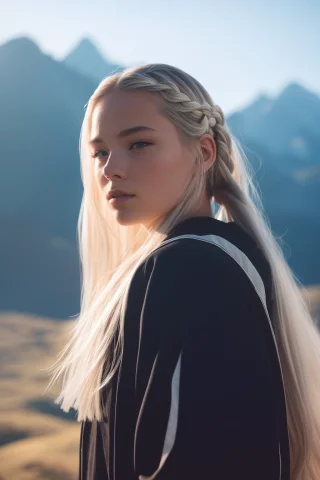 Scienceteacher Woman, Mountain, Blond Braids, By Jr, Christi... — Stable Diffusion AI Prompt: science_teacher woman, mountain, blond braids, by Jr, Christine Armbruster, by D...