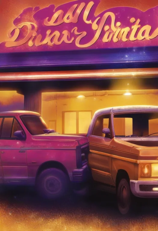 An Old Pickup Truck Parked By A Diner At Dusk, Alla Prima, W...