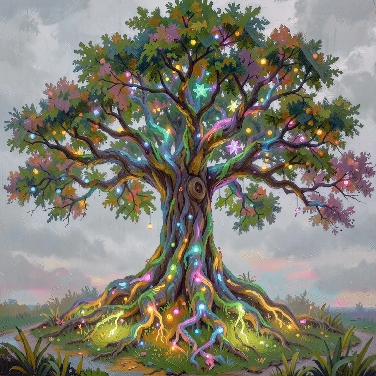 An Ancient Tree Of Life With Luminous Roots, Impressionist S...