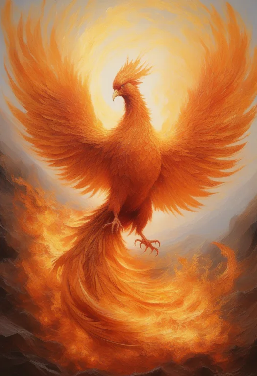 A Phoenix Rising From A Bed Of Glowing Embers, Oil Painting,...