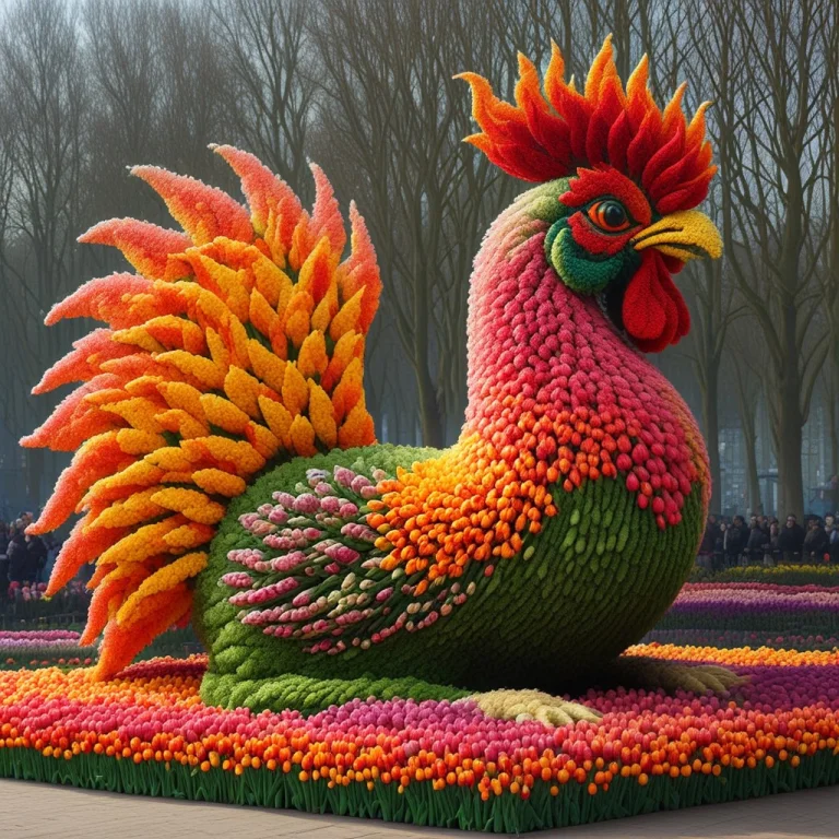 Jaynl-tm, Made Of Tulips, A Giant Rooster