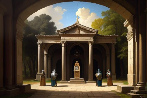 Masterpiece, Best Quality, A Knights Shrine Guarded By Stone... — Stable Diffusion AI Prompt: masterpiece, best quality, a knight's shrine guarded by stone sentinels, classic...