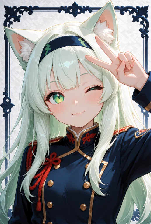 Catgirl With Long, Flowing White Hair And Blunt Bangs, Featu...