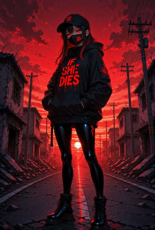 A Girl With Long Dark Hair And Glowing Red Eyes, Standing In...