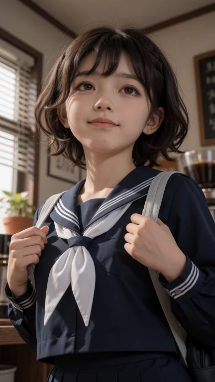 喜多岛舞,画面捕捉一位年轻的亚洲女孩，确切地说是身高约一米五...