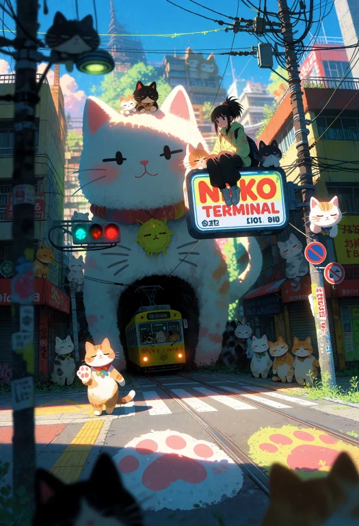 Kani2rer, Modenijianime , A Cute Girl Sits Atop A Giant Cat-...