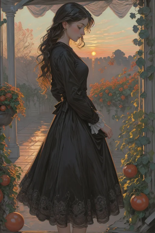 1girl, Loramonetv16 Monet, Oil Painting Style, On Pale Black...