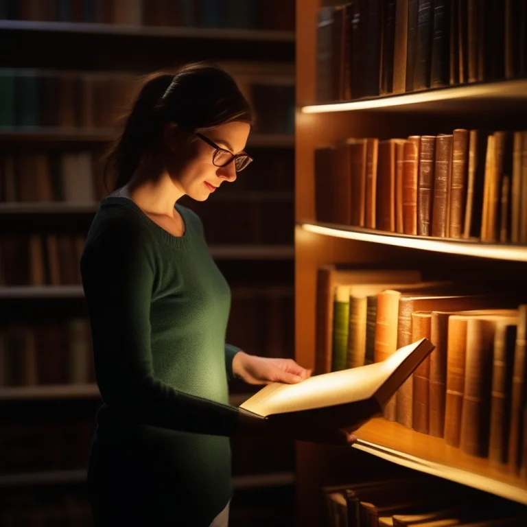 A Librarian Shelving Books By Warm Lamplight, High Angle Sho...