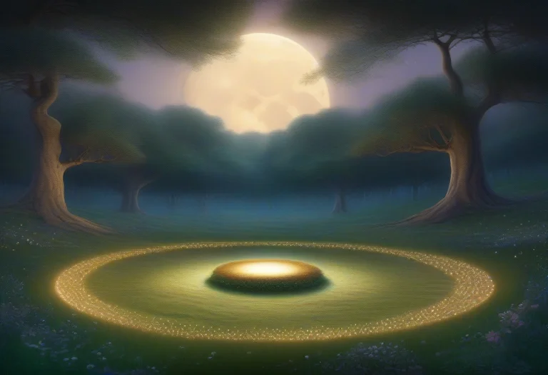 A Fairy Ring Shimmering In A Moonlit Clearing, Storybook Ill...