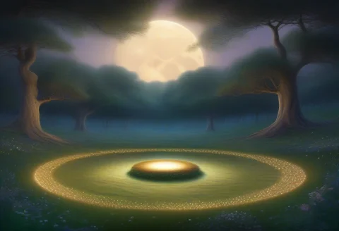 A Fairy Ring Shimmering In A Moonlit Clearing, Storybook Ill... — SDXL AI Prompt: a fairy ring shimmering in a moonlit clearing, storybook illustration, twilight...