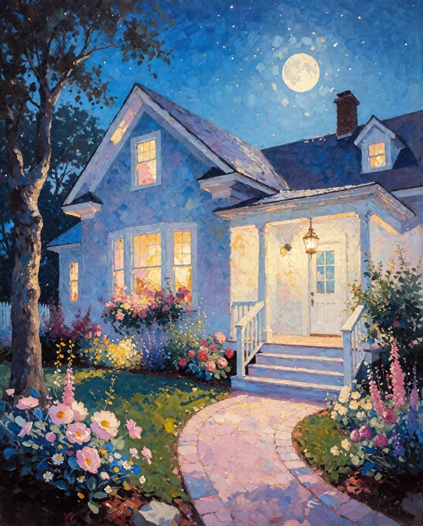 Arsmjstyle, Impressionism, Under The Moonlight During Summer...