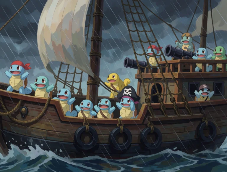 Cel-shaded Dramatic Painterly Style. A Crew Of Squirtles As...