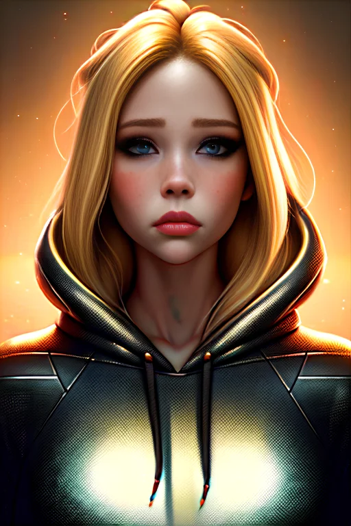 Portrait Blond Hair Female Hoodies Heroic, Cyber Glossy, Eye...