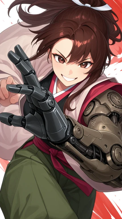 1girl, Single Mechanical Arm, Prosthetic Arm, Human Hand, Ka...