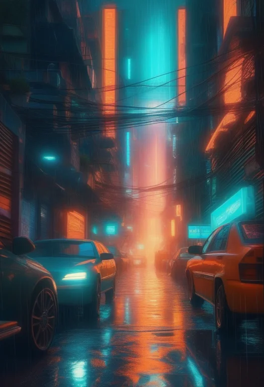 A Rain-slick Neon Alley In A Dense Metropolis, Psychedelic A...