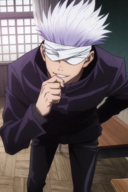 Satoru Gojo, White Hair, White Blindfold, Black Jacket, Blac...