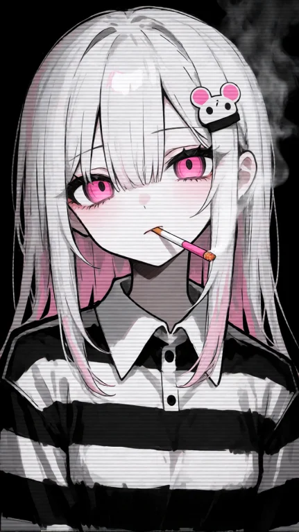 Yle Girl With Pale Silver Hair And Pink Eyes, Wearing A Blac...