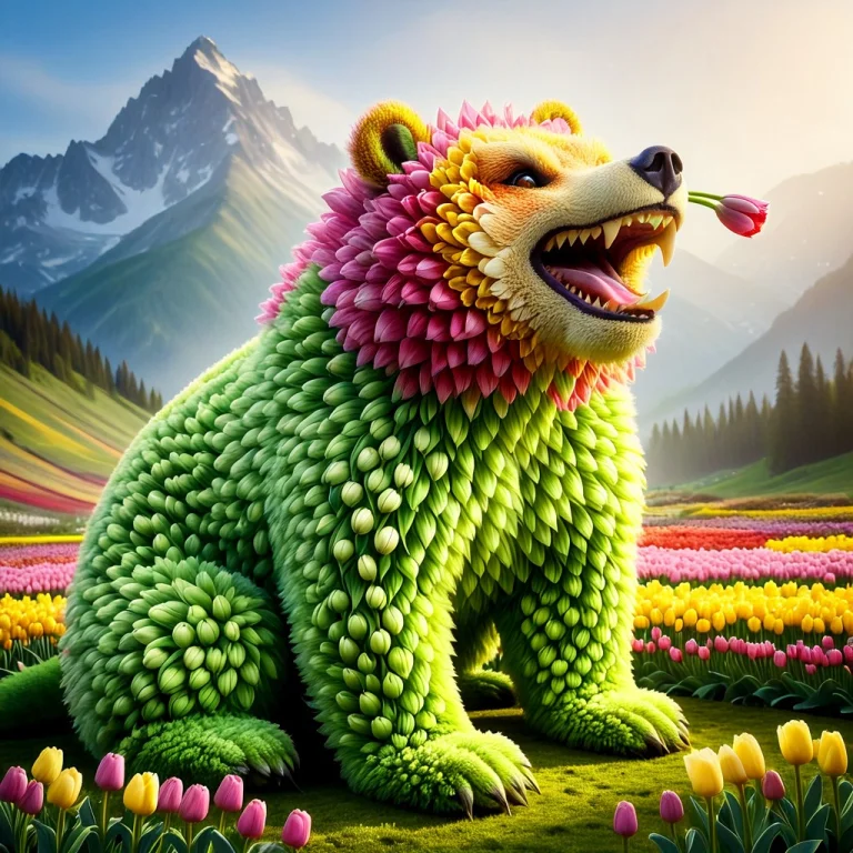 A Hyper-detailed, Ferocious Grizzly Bear Mid-roar, Standing...