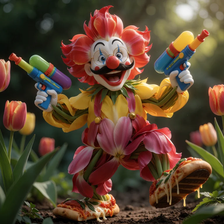 A Solo Clown Figure Sculpted Entirely From Dense Tulip Petal...