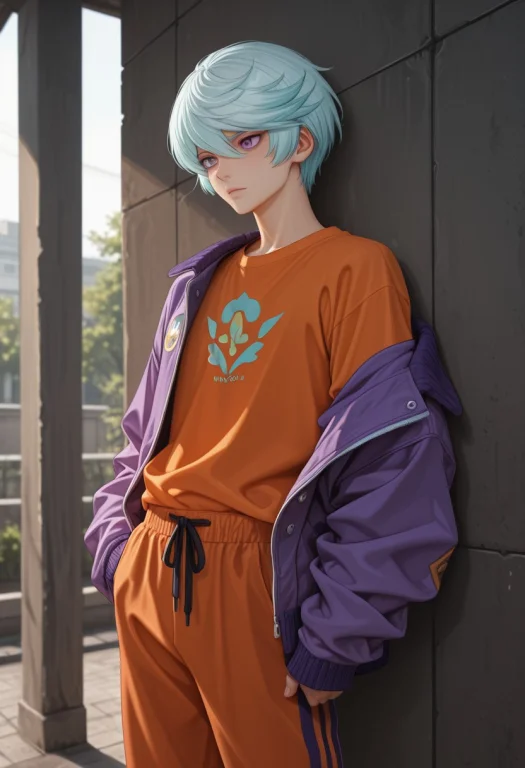 Masterpiece, Best Quality, Purple Bomber Jacket Over An Oran...