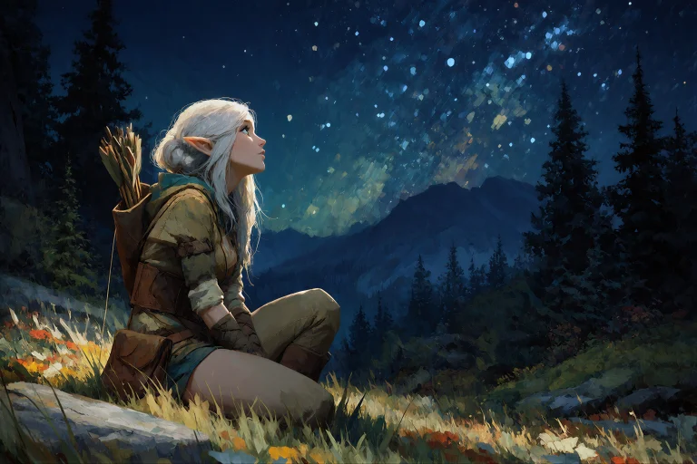 Echriumstyle. This Is A Digital Painting Of An Elf Archer Wi...