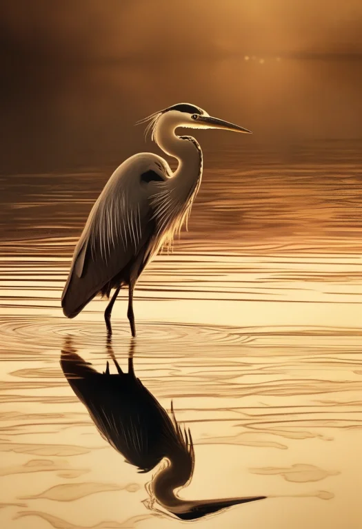 Best Quality, Highly Detailed, A Heron Of Glass Wading In A...