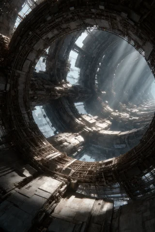 A Cinematic Wide-angle Shot Of The Interior Of A Massive Rot... — Stable Diffusion AI Prompt: A cinematic wide-angle shot of the interior of a massive rotating space station...