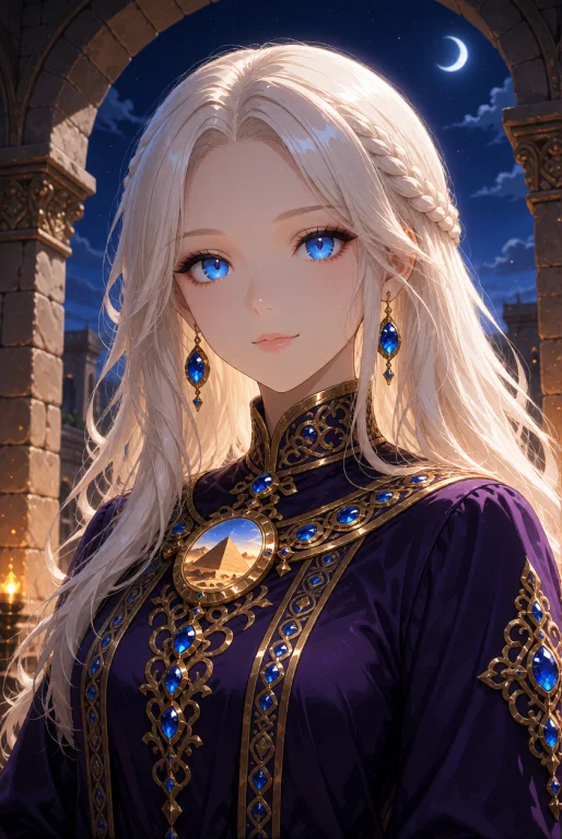 A Young Woman With Long, Flowing Pale Blonde Hair, A Center...