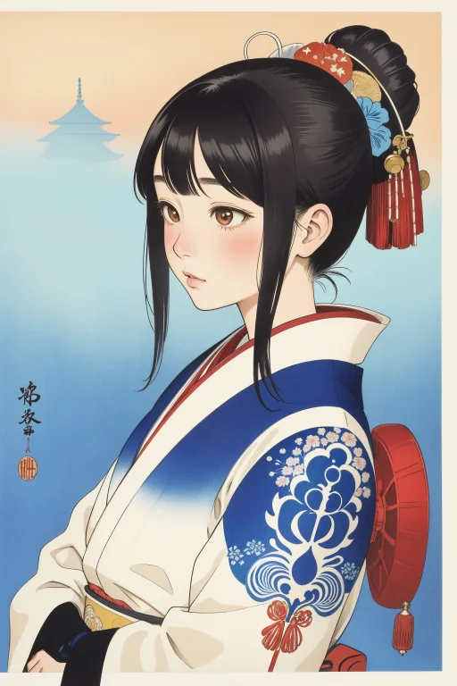 1girl, Loraohara Koson1 Ohara Koson, Ukiyo-e, Typographic Ar...