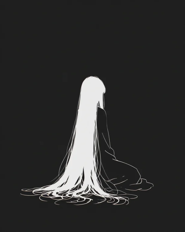 Negative Black Background Very Long Hair, White Hair Chromat...