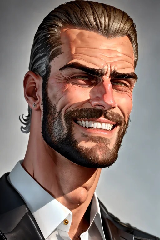 Gigachad1.3, Realistic, Old Man1.2, Smile, Graying Hair1.3