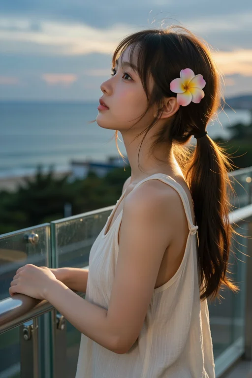 主体与人物:年轻东亚女生,精致侧脸轮廓,温柔侧脸,头部微微上...