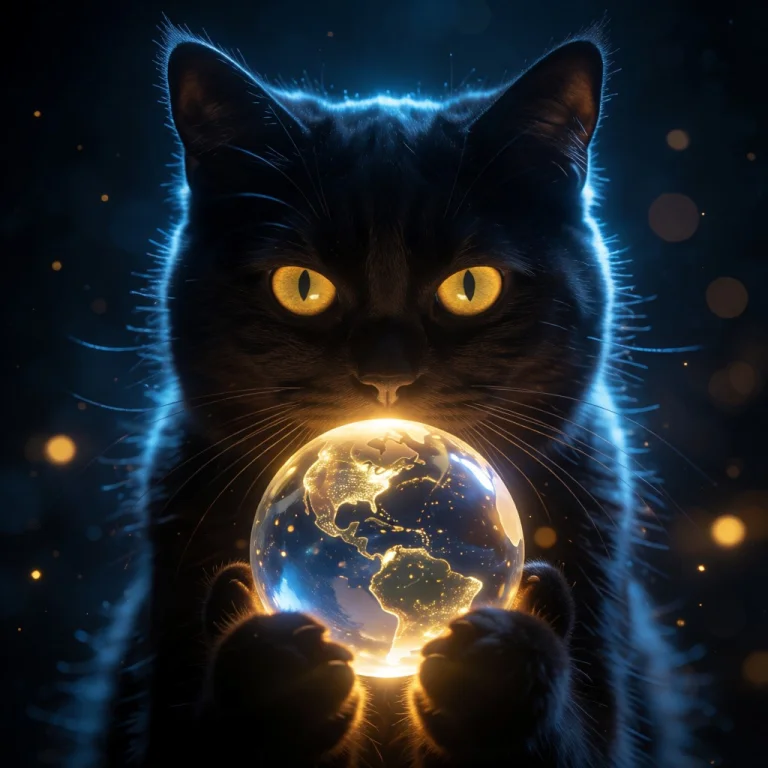A Close-up, Dramatic Cinematic Shot Of A Majestic Black Cat...