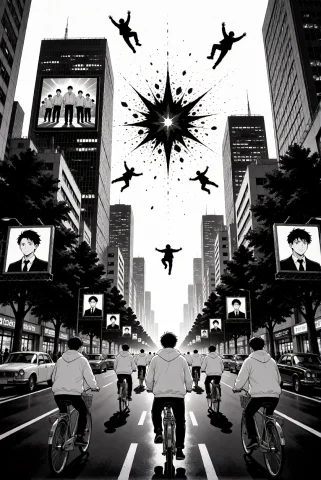 A Group Of Adult Humans In A Modern City, Wearing White Hood... — Stable Diffusion AI Prompt: A group of adult humans in a modern city, wearing white hooded jackets and dark...