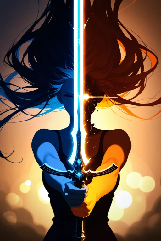 1girl, Solo, Floating Hair, Long Hair, Holding Sword, Blade...