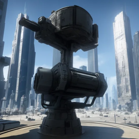 A Wide Shot Of A Cyberpunk Turret Structure — Stable Diffusion AI Prompt: a wide shot of a cyberpunk turret structure