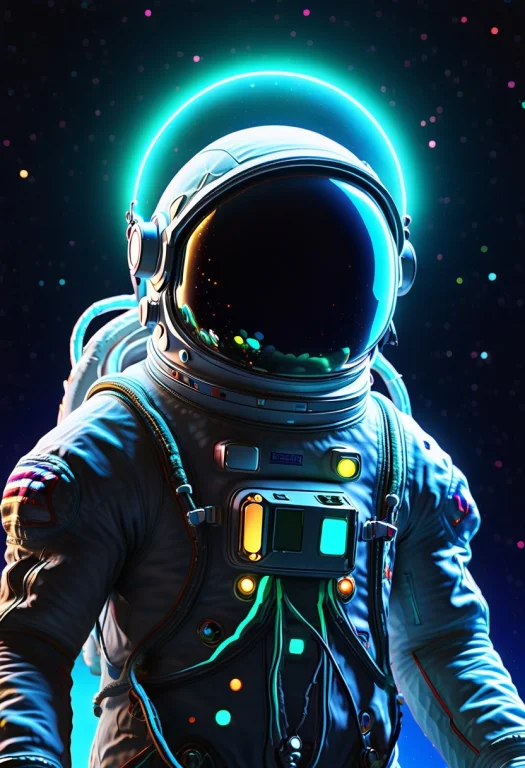 Astronaut, Alone, Floating In Space, Stunning Bioluminescent...