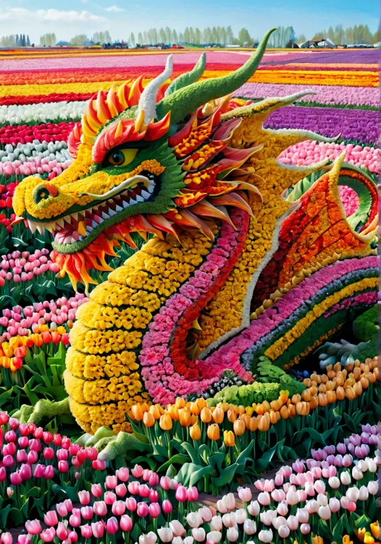 Hyperdetailed Photography Of Dragon Made Of Tulip Flowers, F...