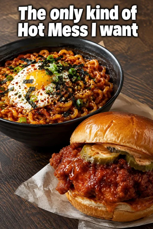 A Realistic Image Of A Spicy Bowl Of Buldak Noodles With An...