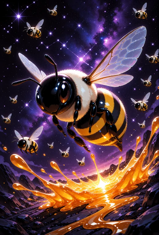 A Stylized Honeybee Character And A Swarm Of Smaller Bees, F...