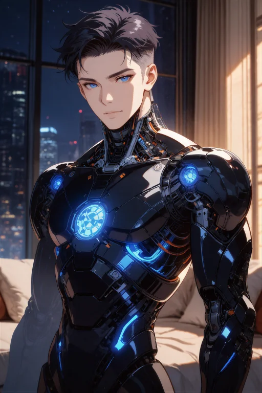An Anime Style Illustration Of A Male High-end Android With...