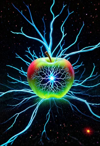 Biolumens, Apple, Bio Lights Apple, Apple Made Of Biolumines... — SDXL AI Prompt: Biolumens, apple, Bio lights apple, apple made of bioluminescent , colorful, , s...